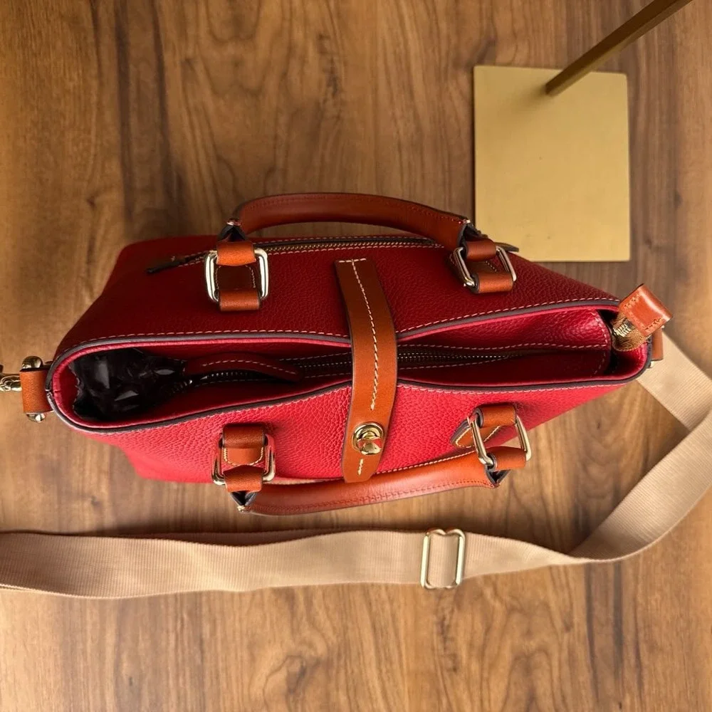 Dooney & Bourke Pebbled Leather Satchel Red Crossbody Bag Gold Hardware